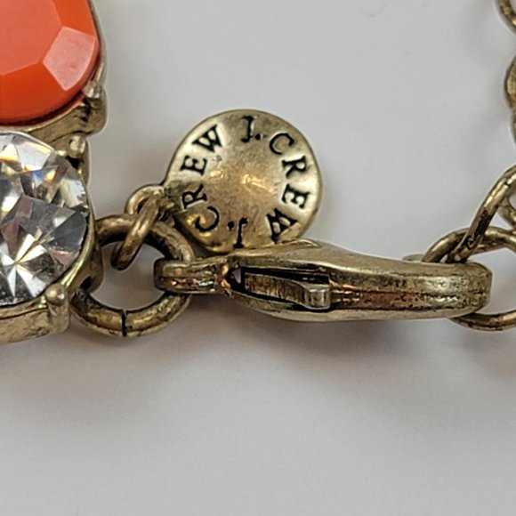 RARE! J.CREW Gold Tone Multicolor Bead Clear Rhinestone Statement Necklace 18" - Picture 7 of 9